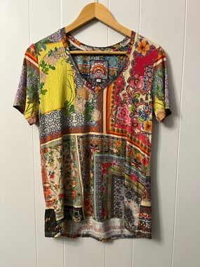 NWOT Johnny Was Calloway Favorite Short Sleeve V Neck Patterned T-shirt Tee New